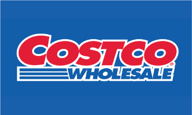 Costco Wholesale logo with bold red and white text on a blue background.