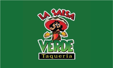 La Salsa Verde Taqueria logo with a cartoon character holding tacos on a green background.